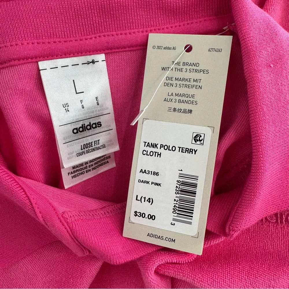 Adidas Polo Tank and All Day Short in Dark Pink Terry Cloth size Girls Large/14